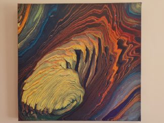 'Colours Burst Forth'. Original Abstract Art on 20 inch by 20 inch Gallery Wrapped stretched canvas.